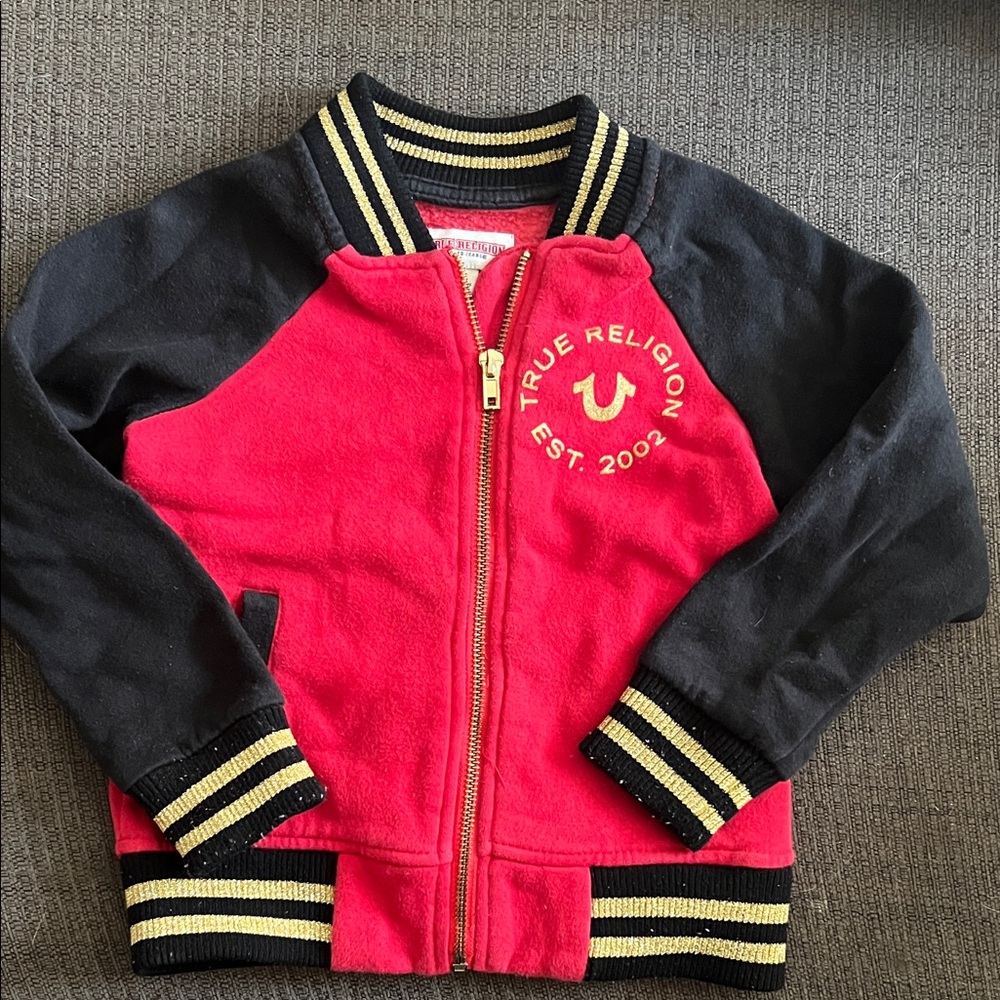 True Religion Red and Black Varsity Jacket